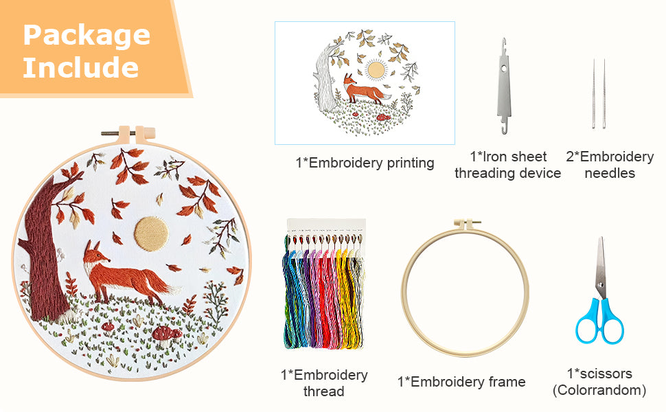 Fox - DIY Embroidery Cross Stitch Kit with Pattern Cotton Threads Needles Hoop 30x30CM/11.81x11.81in