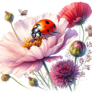 Flowers And Ladybugs 30*30CM(Canvas) Full Round Drill Diamond Painting