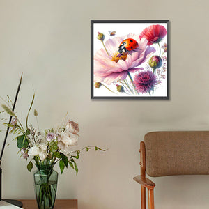 Flowers And Ladybugs 30*30CM(Canvas) Full Round Drill Diamond Painting