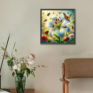 White Lily Flower 30*30CM(Canvas) Full Round Drill Diamond Painting