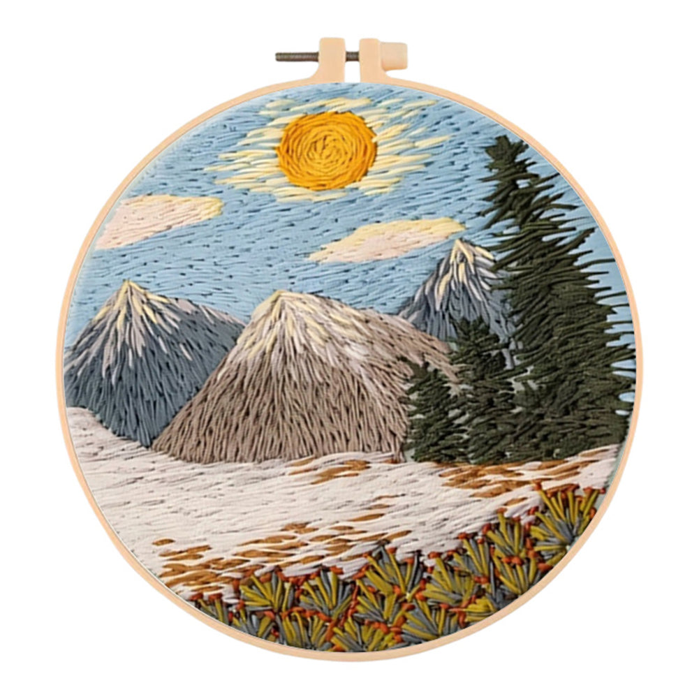 Mountain Scenery - DIY Embroidery Cross Stitch Kit with Pattern Cotton Threads Needles Hoop 30x30CM/11.81x11.81in
