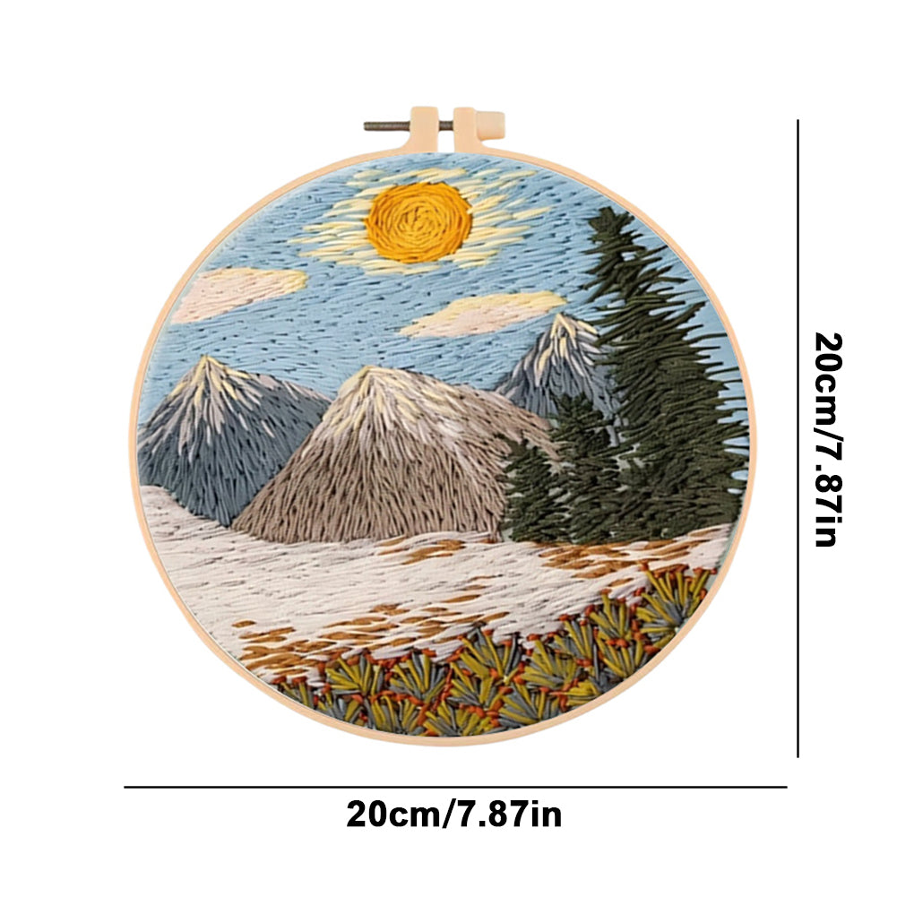Mountain Scenery - DIY Embroidery Cross Stitch Kit with Pattern Cotton Threads Needles Hoop 30x30CM/11.81x11.81in