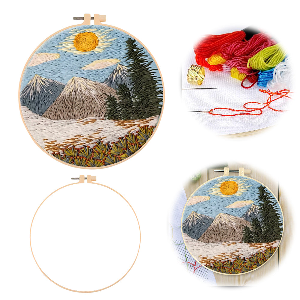 Mountain Scenery - DIY Embroidery Cross Stitch Kit with Pattern Cotton Threads Needles Hoop 30x30CM/11.81x11.81in