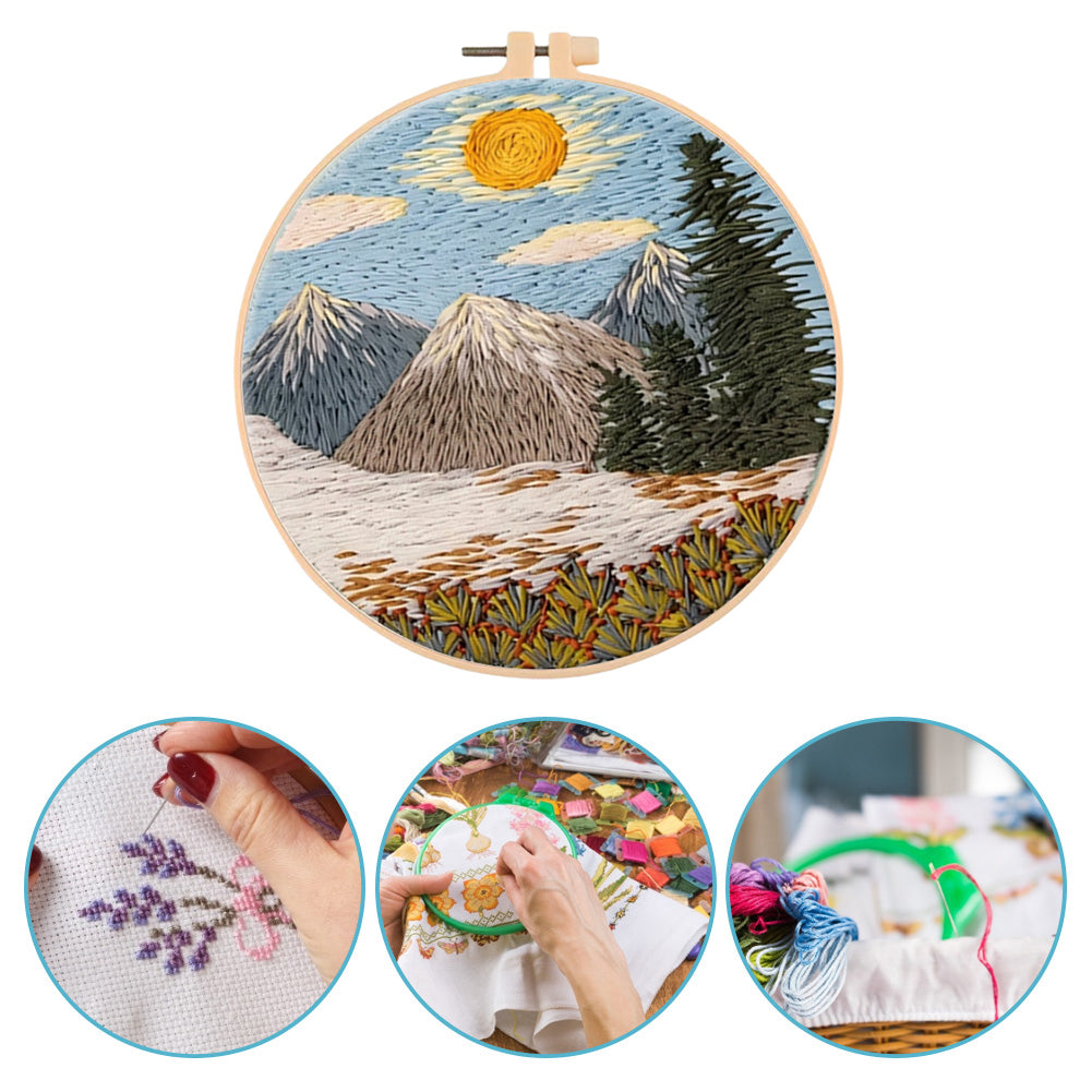 Mountain Scenery - DIY Embroidery Cross Stitch Kit with Pattern Cotton Threads Needles Hoop 30x30CM/11.81x11.81in