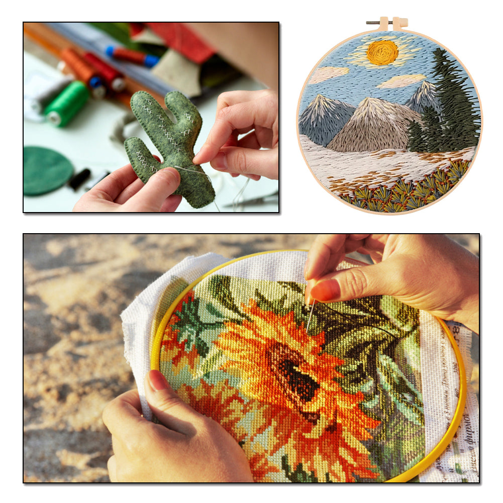 Mountain Scenery - DIY Embroidery Cross Stitch Kit with Pattern Cotton Threads Needles Hoop 30x30CM/11.81x11.81in