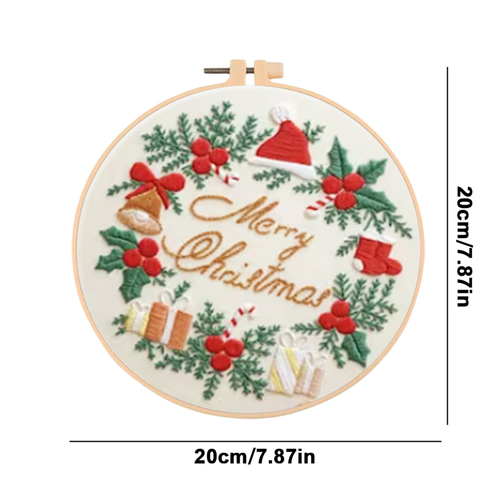Christmas Wreath - DIY Embroidery Cross Stitch Kit with Pattern Cotton Threads Needles Hoop 30x30CM/11.81x11.81in