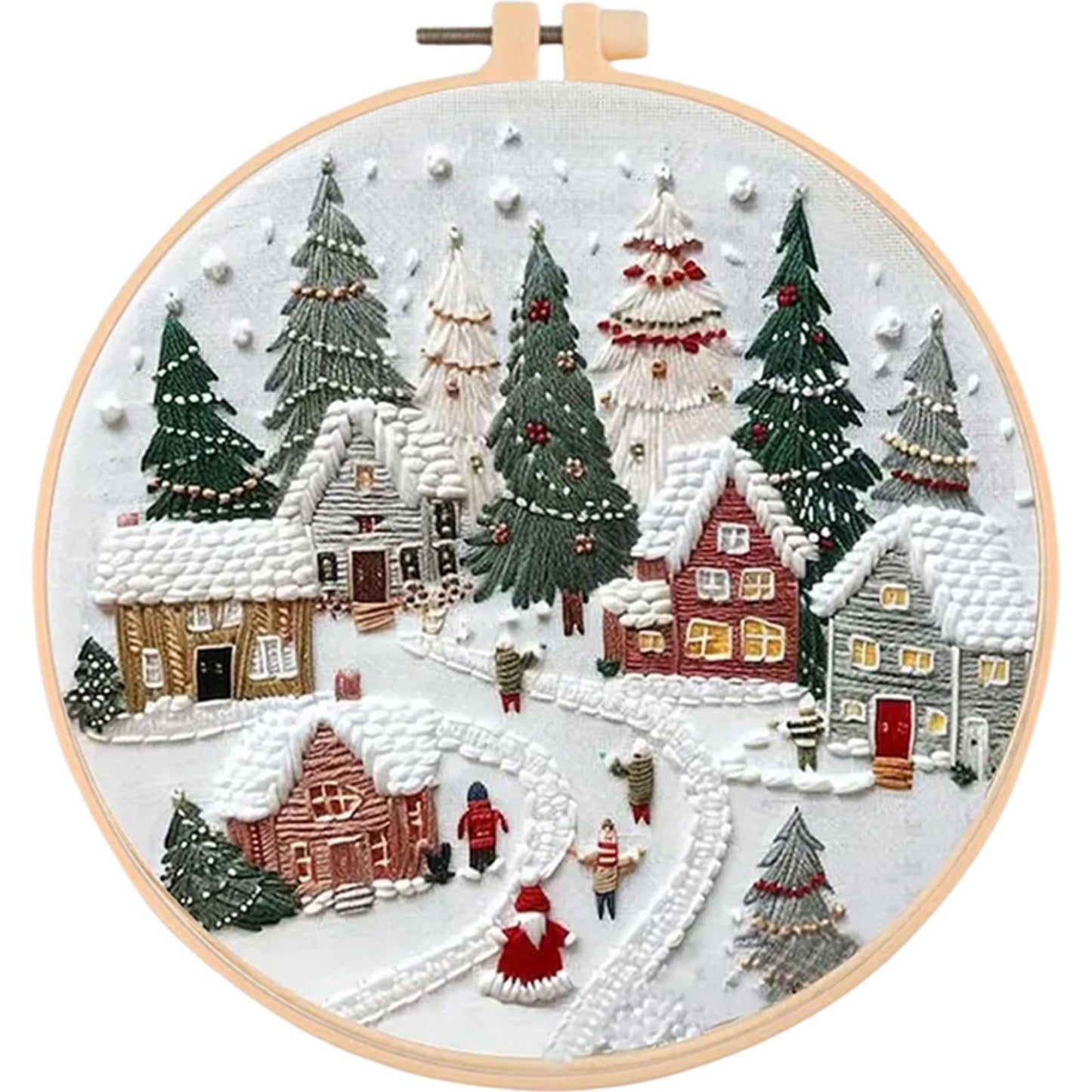 Christmas Cottage - DIY Embroidery Cross Stitch Kit with Pattern Cotton Threads Needles Hoop 30x30CM/11.81x11.81in