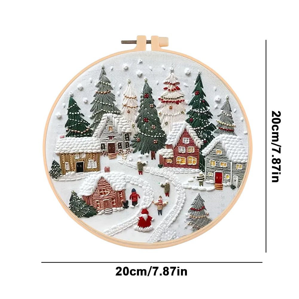 Christmas Cottage - DIY Embroidery Cross Stitch Kit with Pattern Cotton Threads Needles Hoop 30x30CM/11.81x11.81in