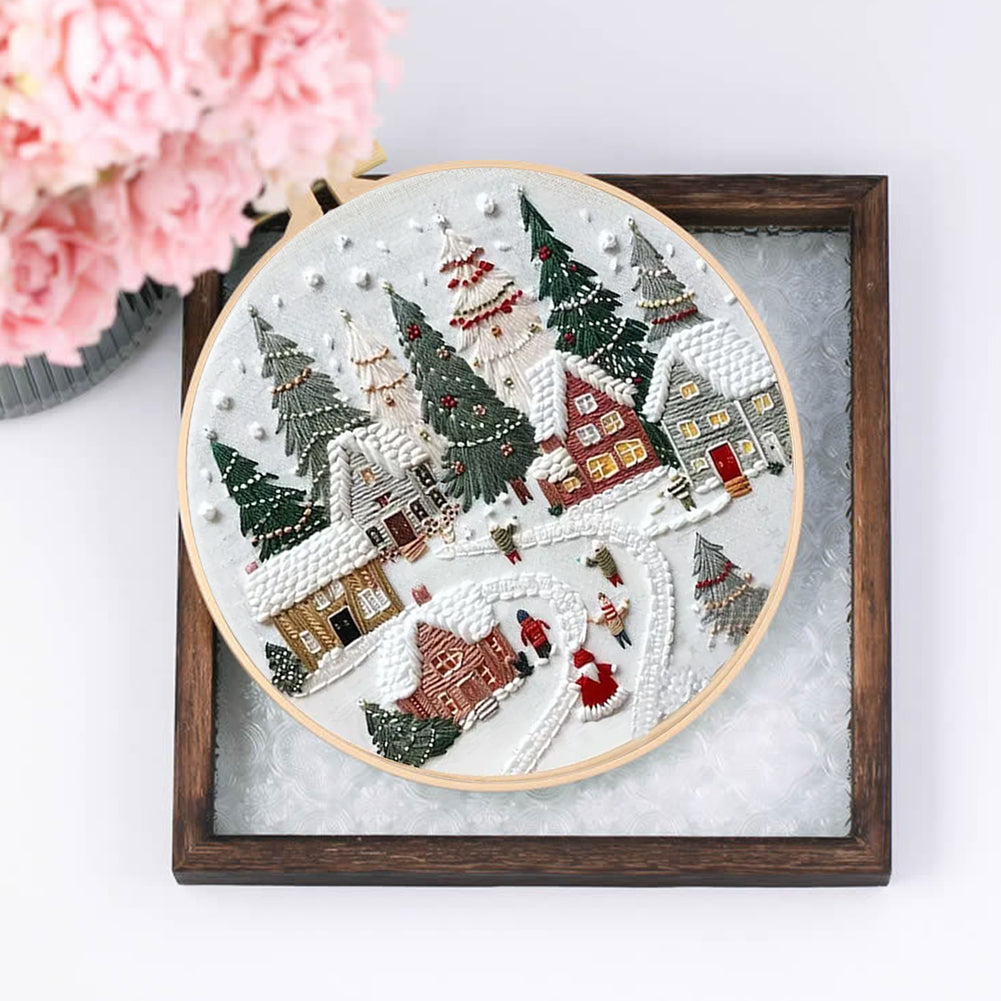 Christmas Cottage - DIY Embroidery Cross Stitch Kit with Pattern Cotton Threads Needles Hoop 30x30CM/11.81x11.81in