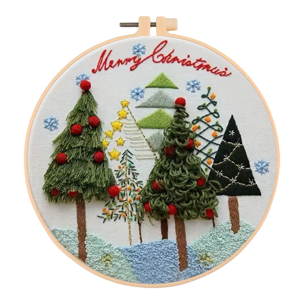 Christmas Tree - DIY Embroidery Cross Stitch Kit with Pattern Cotton Threads Needles Hoop 30x30CM/11.81x11.81in