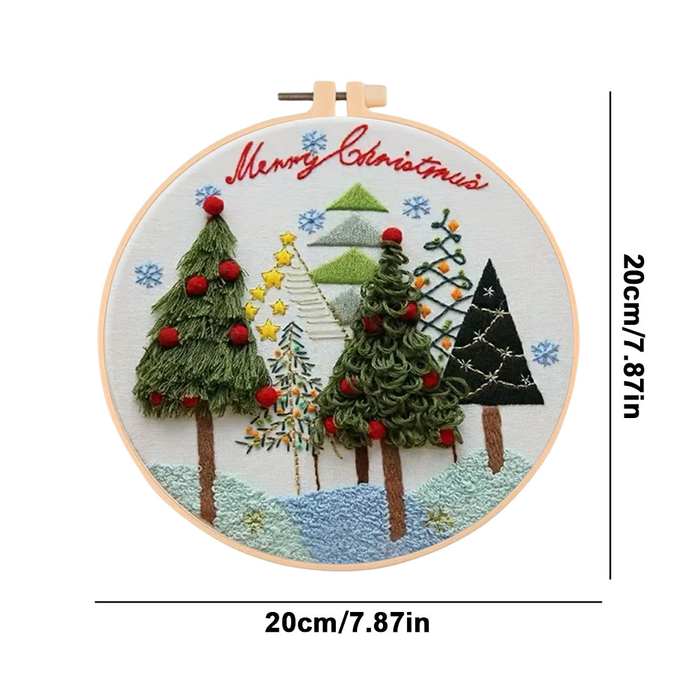 Christmas Tree - DIY Embroidery Cross Stitch Kit with Pattern Cotton Threads Needles Hoop 30x30CM/11.81x11.81in