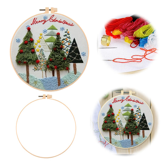 Christmas Tree - DIY Embroidery Cross Stitch Kit with Pattern Cotton Threads Needles Hoop 30x30CM/11.81x11.81in