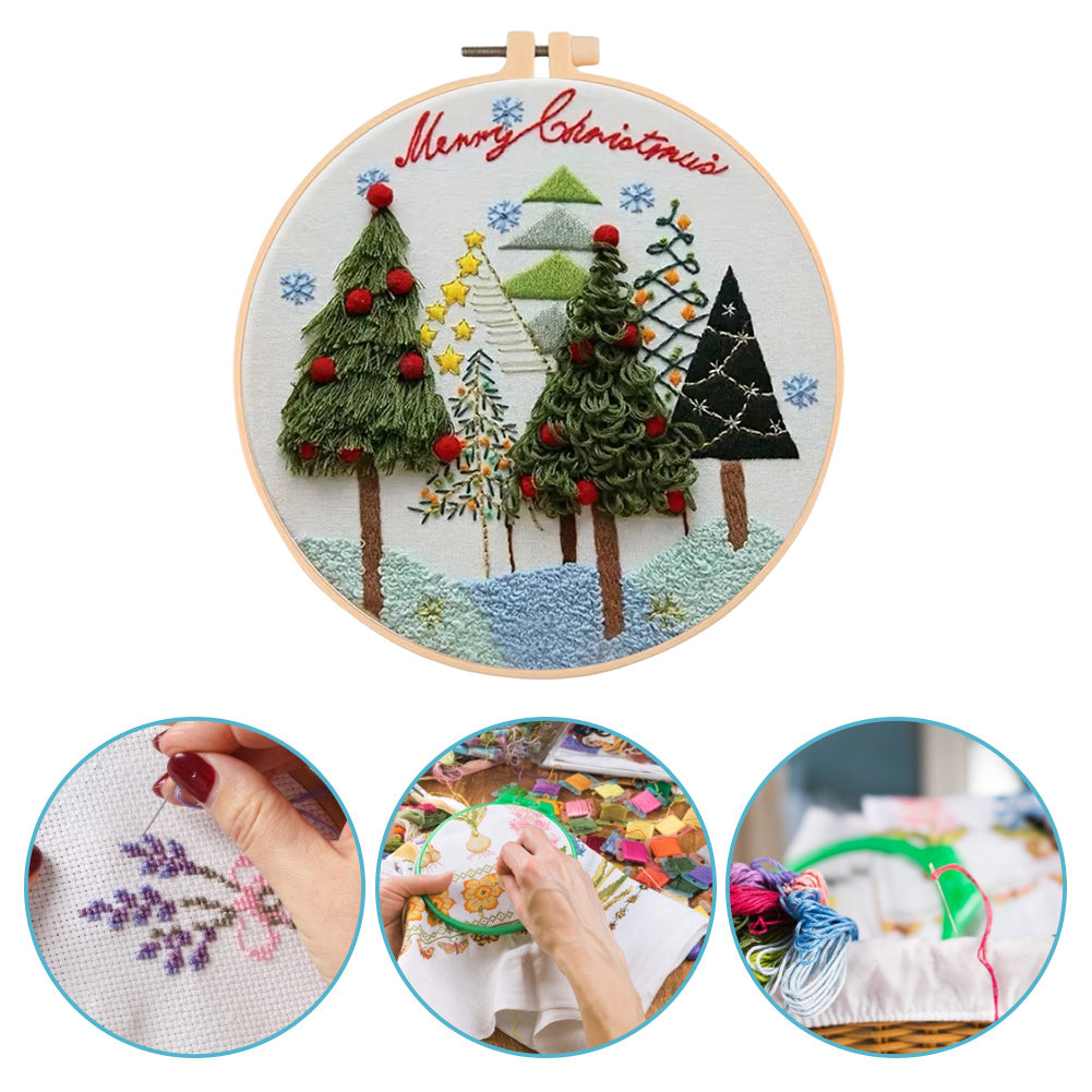 Christmas Tree - DIY Embroidery Cross Stitch Kit with Pattern Cotton Threads Needles Hoop 30x30CM/11.81x11.81in