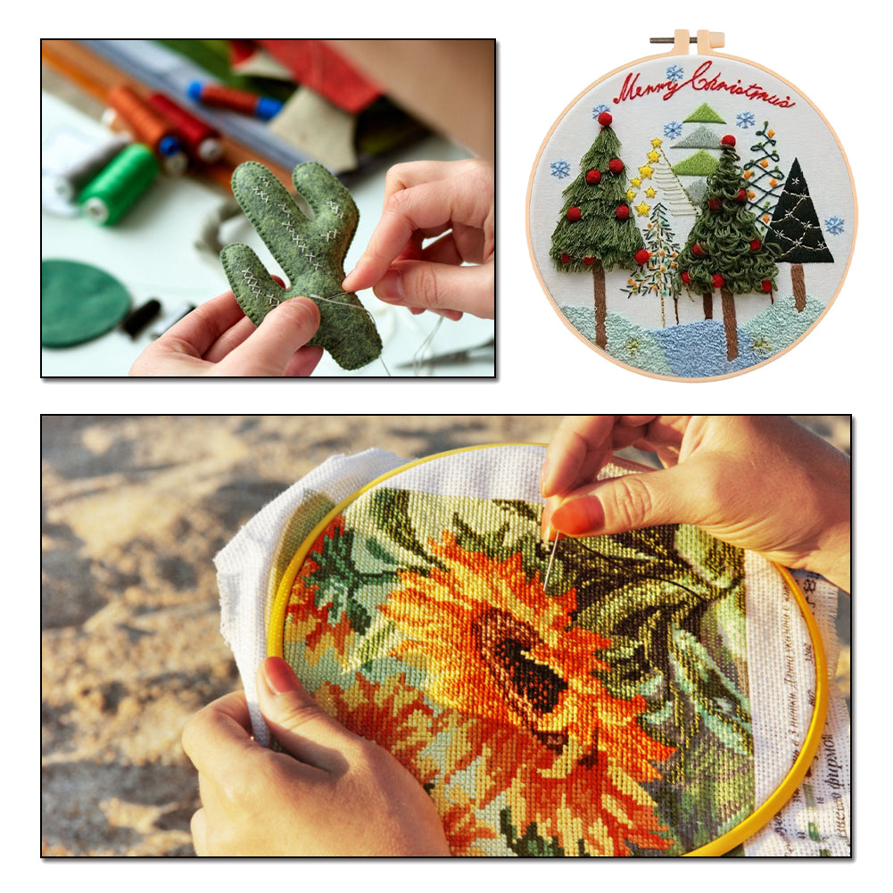 Christmas Tree - DIY Embroidery Cross Stitch Kit with Pattern Cotton Threads Needles Hoop 30x30CM/11.81x11.81in
