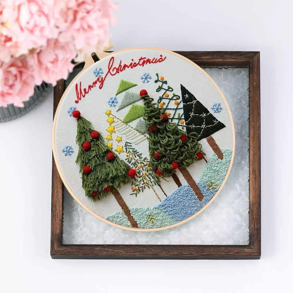 Christmas Tree - DIY Embroidery Cross Stitch Kit with Pattern Cotton Threads Needles Hoop 30x30CM/11.81x11.81in