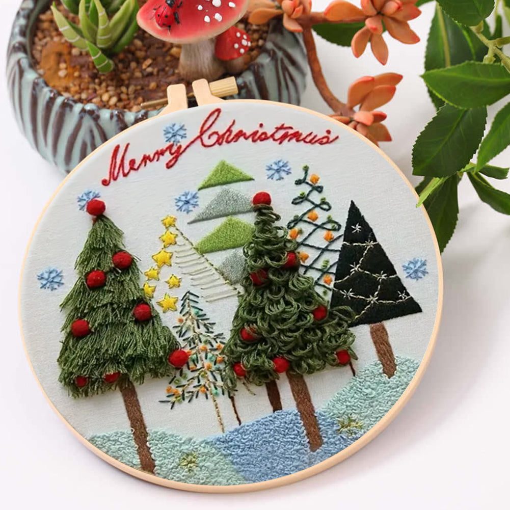 Christmas Tree - DIY Embroidery Cross Stitch Kit with Pattern Cotton Threads Needles Hoop 30x30CM/11.81x11.81in