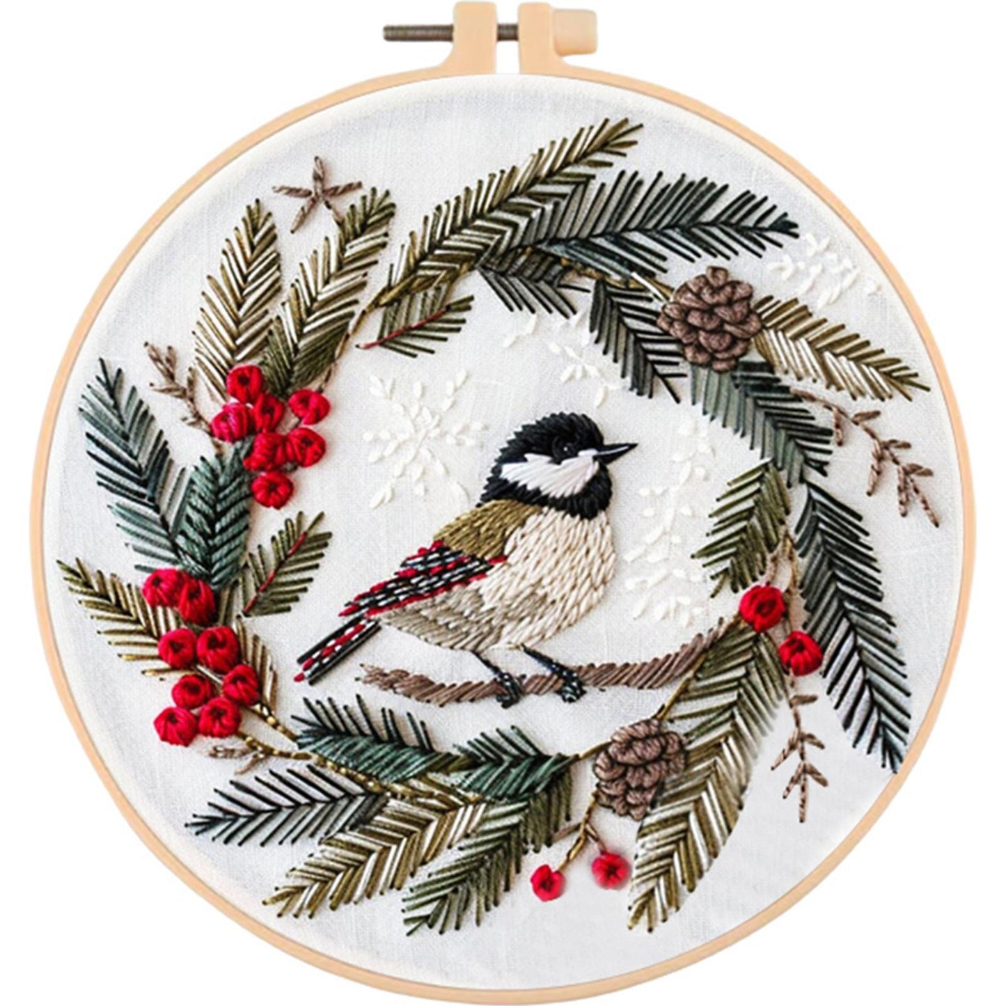 Christmas Bird - DIY Embroidery Cross Stitch Kit with Pattern Cotton Threads Needles Hoop 30x30CM/11.81x11.81in
