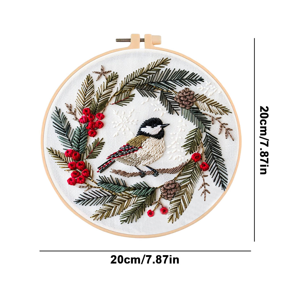 Christmas Bird - DIY Embroidery Cross Stitch Kit with Pattern Cotton Threads Needles Hoop 30x30CM/11.81x11.81in