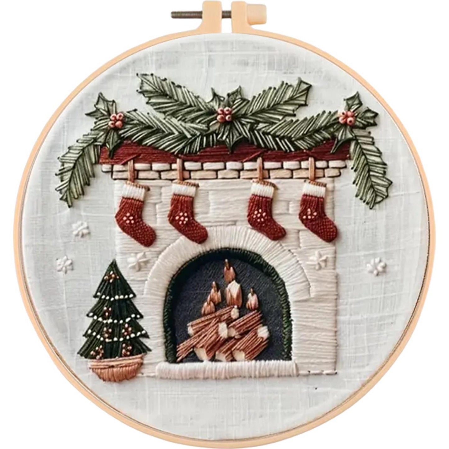 Christmas Fireplace - DIY Embroidery Cross Stitch Kit with Pattern Cotton Threads Needles Hoop 30x30CM/11.81x11.81in