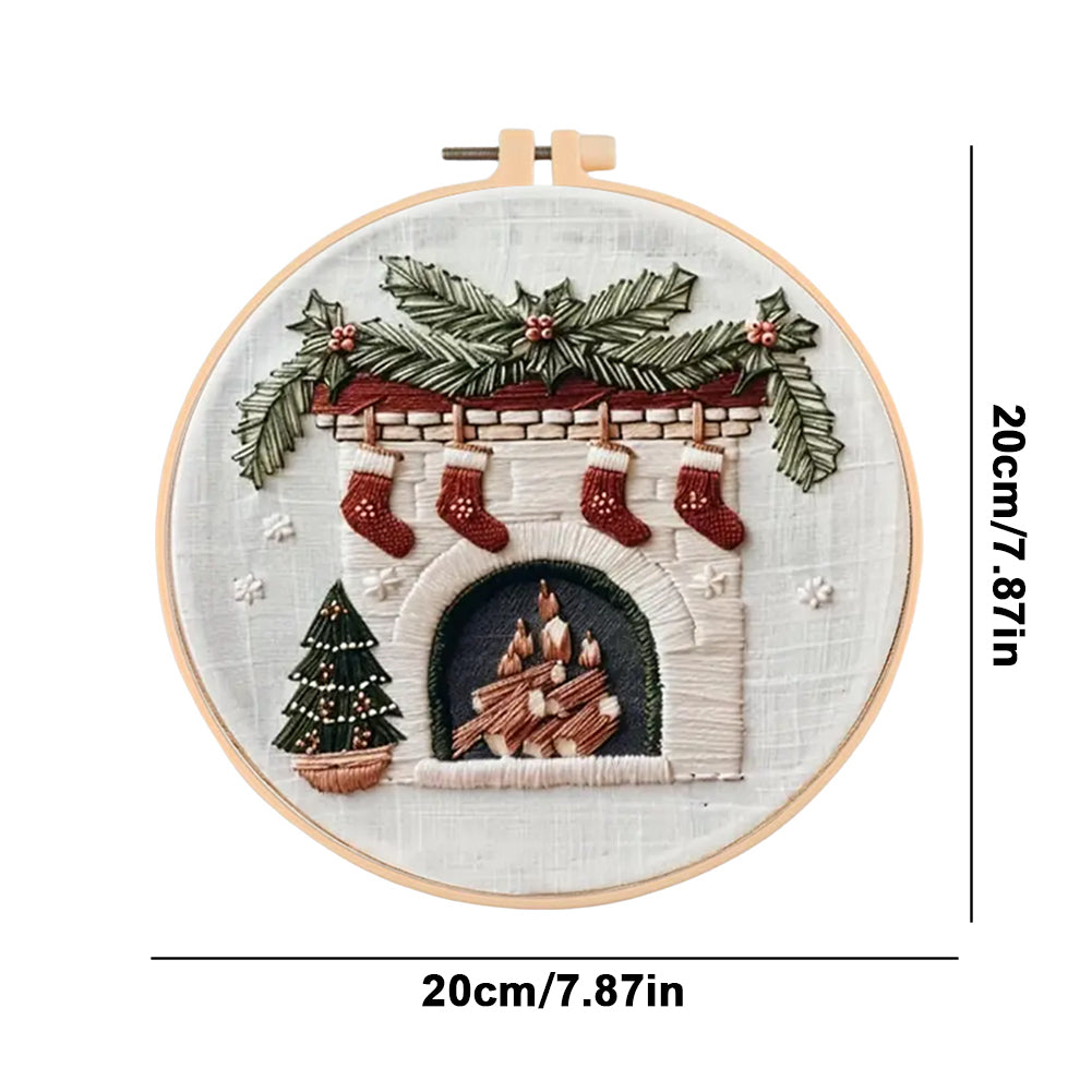 Christmas Fireplace - DIY Embroidery Cross Stitch Kit with Pattern Cotton Threads Needles Hoop 30x30CM/11.81x11.81in