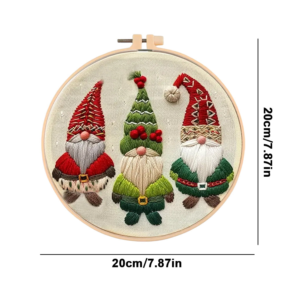 Christmas Gnome - DIY Embroidery Cross Stitch Kit with Pattern Cotton Threads Needles Hoop 30x30CM/11.81x11.81in