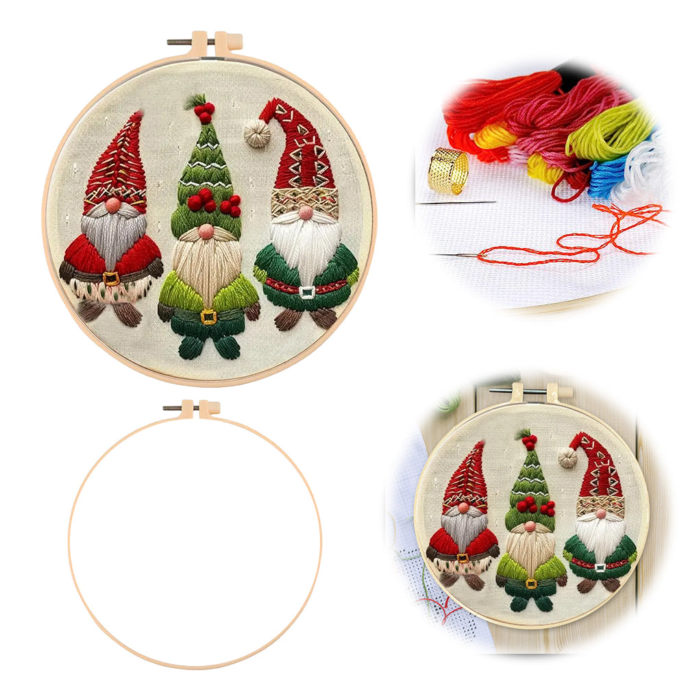 Christmas Gnome - DIY Embroidery Cross Stitch Kit with Pattern Cotton Threads Needles Hoop 30x30CM/11.81x11.81in