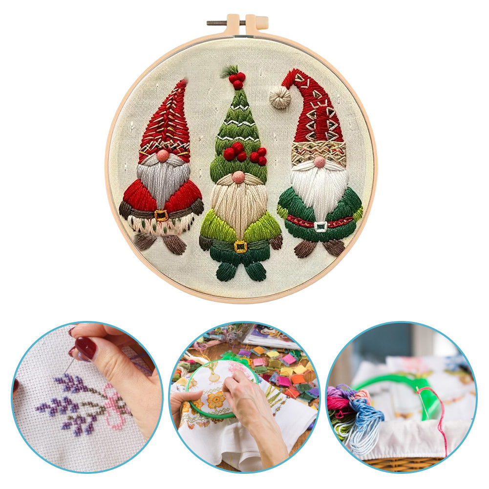 Christmas Gnome - DIY Embroidery Cross Stitch Kit with Pattern Cotton Threads Needles Hoop 30x30CM/11.81x11.81in