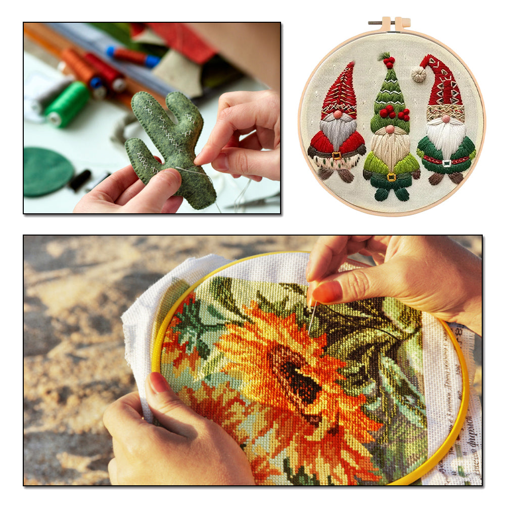 Christmas Gnome - DIY Embroidery Cross Stitch Kit with Pattern Cotton Threads Needles Hoop 30x30CM/11.81x11.81in