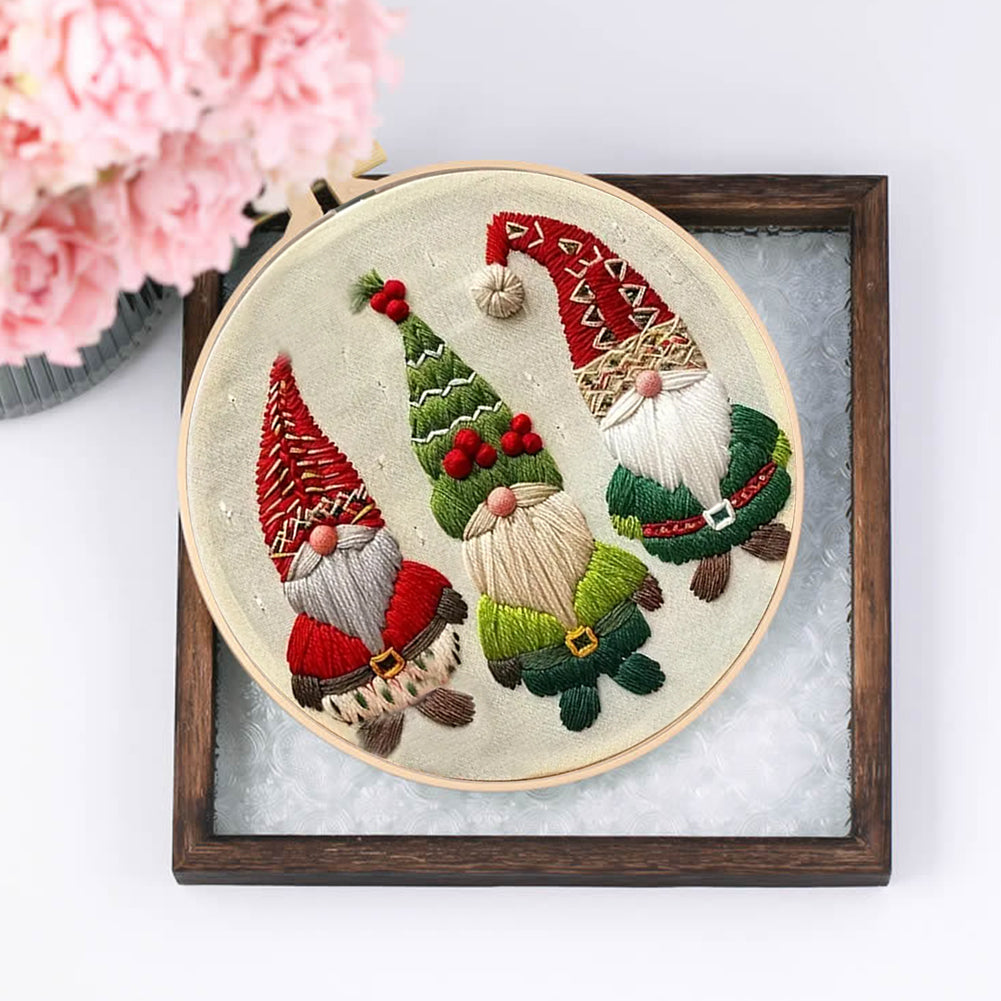 Christmas Gnome - DIY Embroidery Cross Stitch Kit with Pattern Cotton Threads Needles Hoop 30x30CM/11.81x11.81in