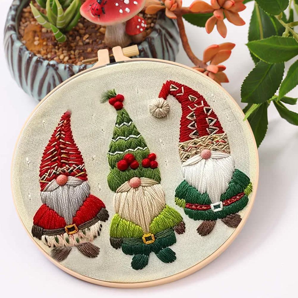Christmas Gnome - DIY Embroidery Cross Stitch Kit with Pattern Cotton Threads Needles Hoop 30x30CM/11.81x11.81in