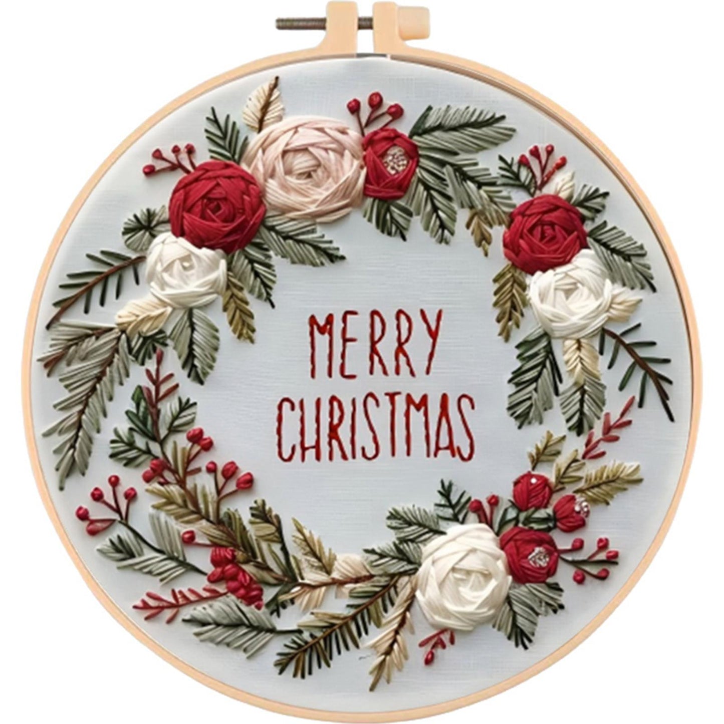 Christmas Wreath - DIY Embroidery Cross Stitch Kit with Pattern Cotton Threads Needles Hoop 30x30CM/11.81x11.81in