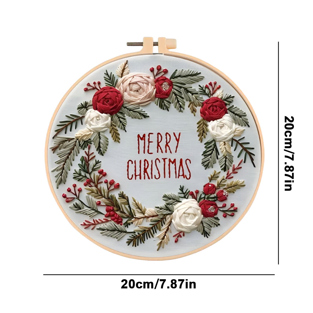 Christmas Wreath - DIY Embroidery Cross Stitch Kit with Pattern Cotton Threads Needles Hoop 30x30CM/11.81x11.81in
