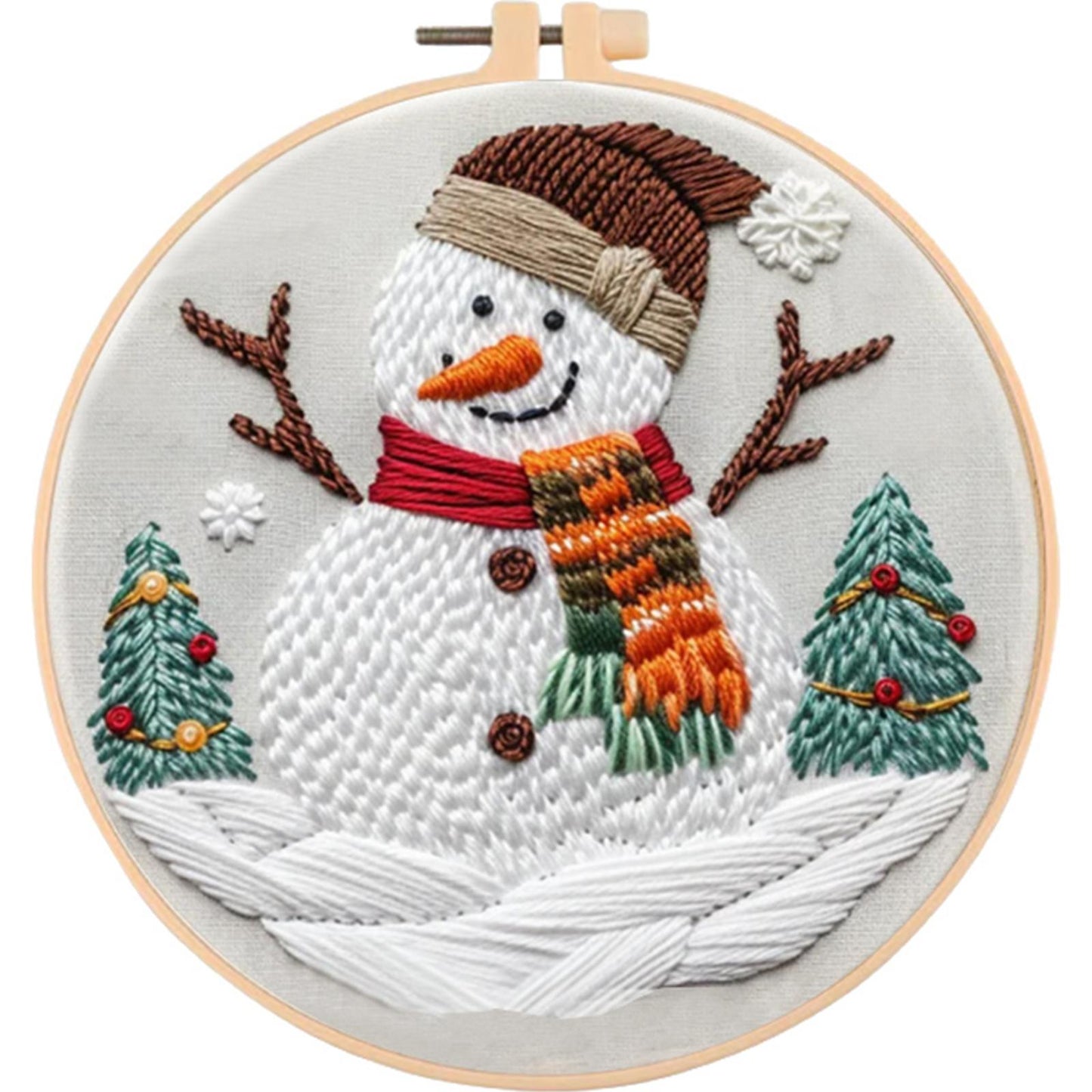 Christmas Snowman - DIY Embroidery Cross Stitch Kit with Pattern Cotton Threads Needles Hoop 30x30CM/11.81x11.81in
