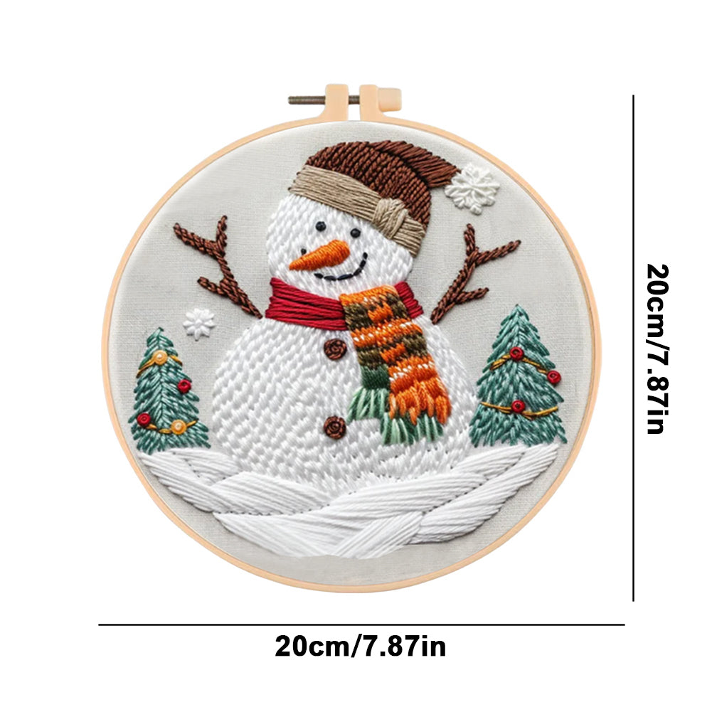Christmas Snowman - DIY Embroidery Cross Stitch Kit with Pattern Cotton Threads Needles Hoop 30x30CM/11.81x11.81in