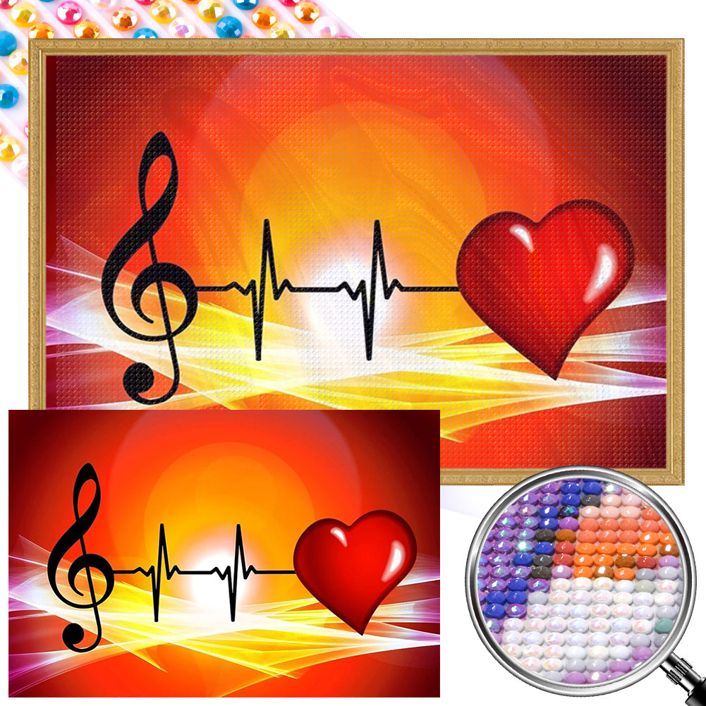 Musical Notes Heart 45*30CM(Picture) Full AB Round Drill Diamond Painting