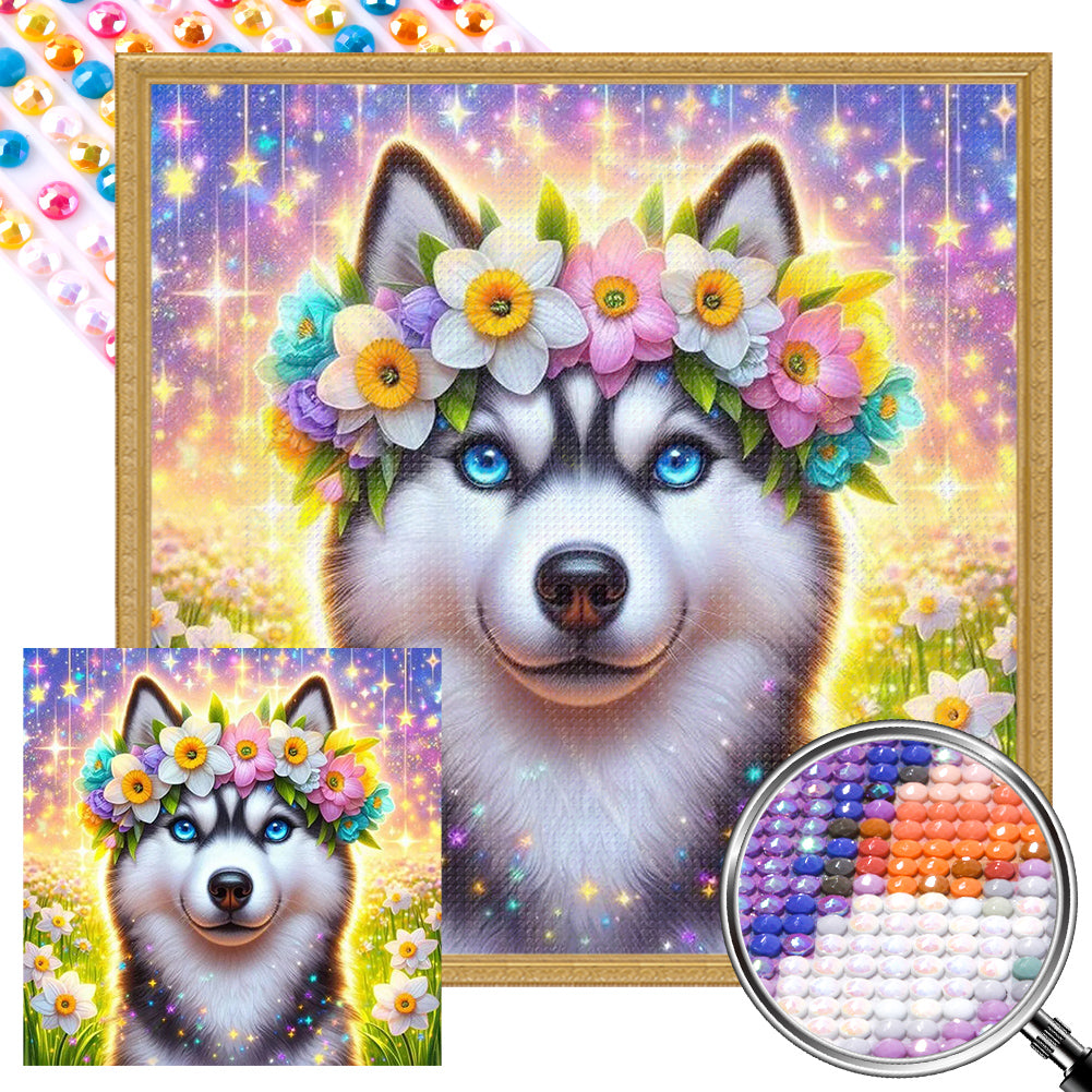 Flower Puppy 40*40CM(Picture) Full AB Round Drill Diamond Painting