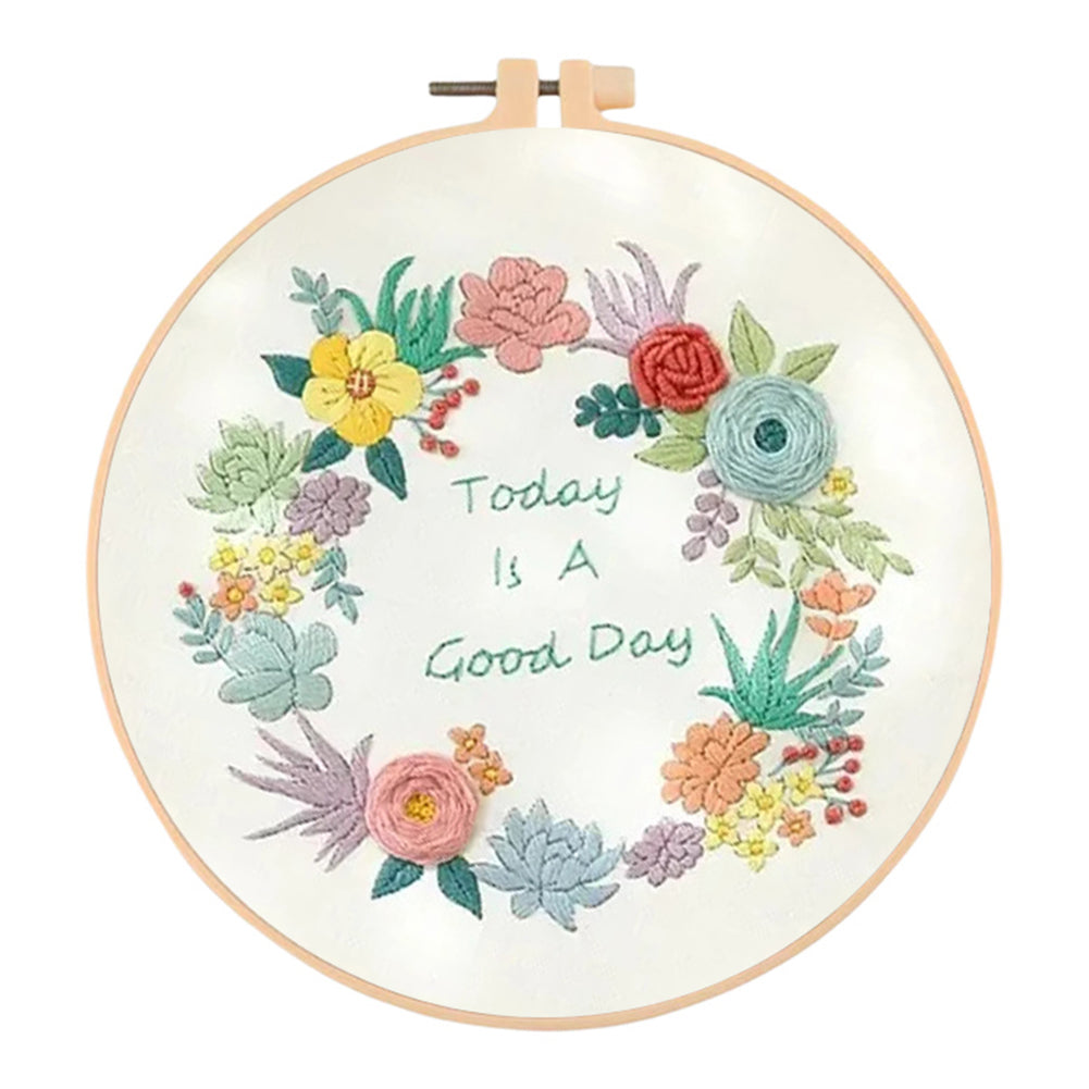 Fresh Style Wreath - DIY Embroidery Cross Stitch Kit with Pattern Cotton Threads Needles Hoop 30x30CM/11.81x11.81in