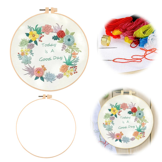 Fresh Style Wreath - DIY Embroidery Cross Stitch Kit with Pattern Cotton Threads Needles Hoop 30x30CM/11.81x11.81in