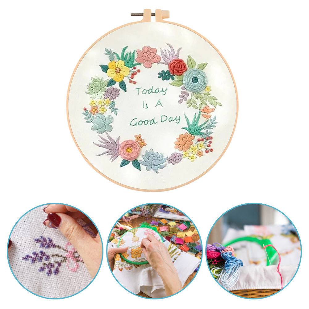Fresh Style Wreath - DIY Embroidery Cross Stitch Kit with Pattern Cotton Threads Needles Hoop 30x30CM/11.81x11.81in