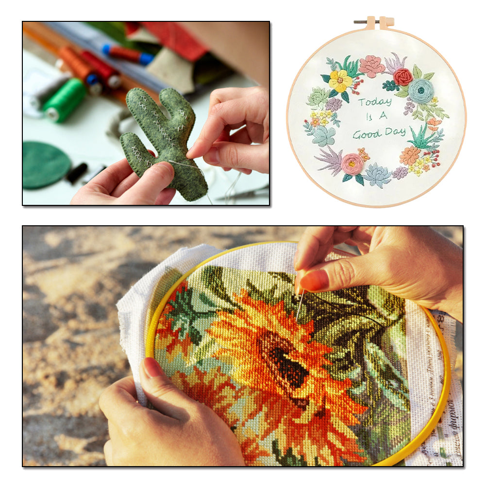 Fresh Style Wreath - DIY Embroidery Cross Stitch Kit with Pattern Cotton Threads Needles Hoop 30x30CM/11.81x11.81in