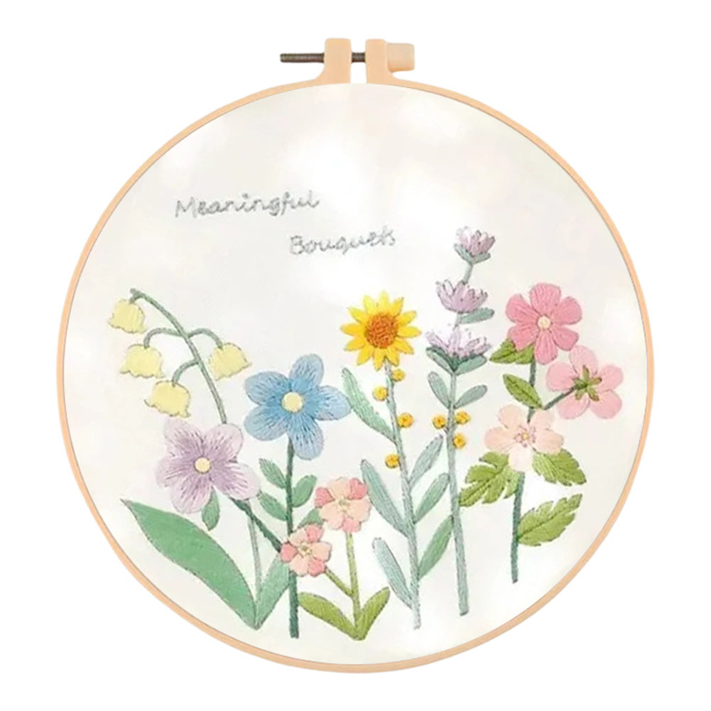 Small Flowers - DIY Embroidery Cross Stitch Kit with Pattern Cotton Threads Needles Hoop 30x30CM/11.81x11.81in