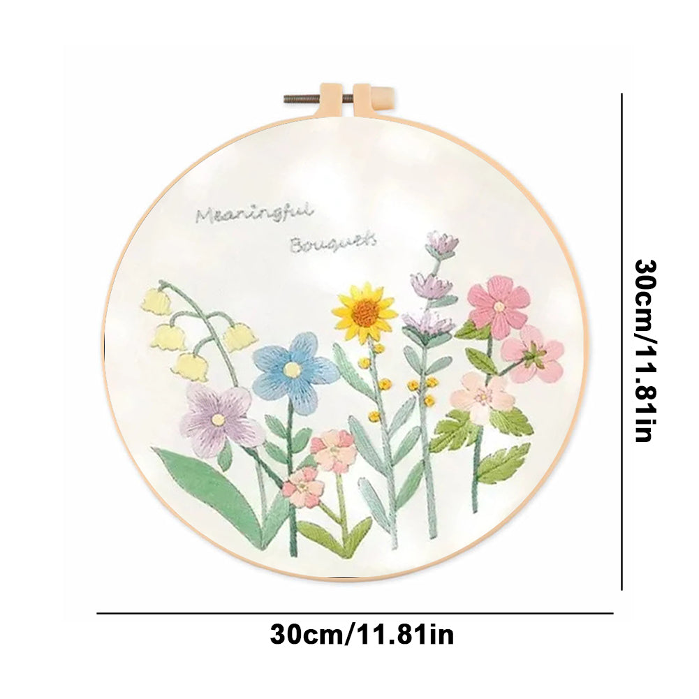 Small Flowers - DIY Embroidery Cross Stitch Kit with Pattern Cotton Threads Needles Hoop 30x30CM/11.81x11.81in