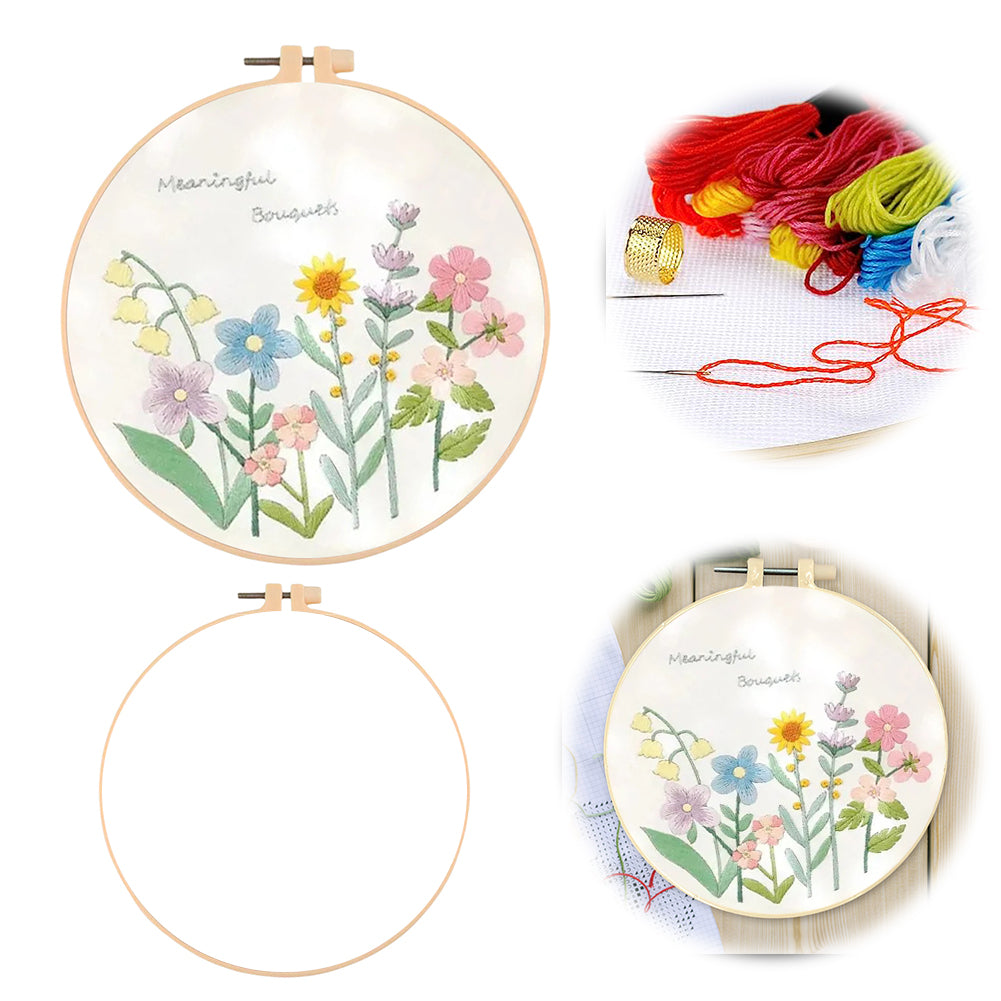 Small Flowers - DIY Embroidery Cross Stitch Kit with Pattern Cotton Threads Needles Hoop 30x30CM/11.81x11.81in