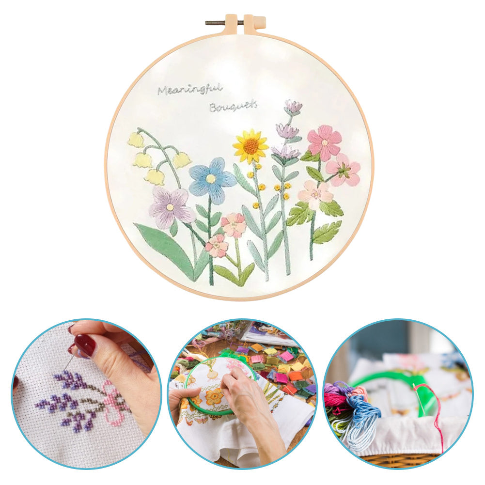Small Flowers - DIY Embroidery Cross Stitch Kit with Pattern Cotton Threads Needles Hoop 30x30CM/11.81x11.81in