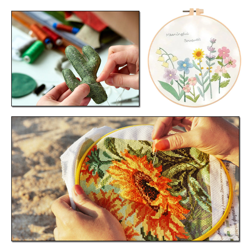 Small Flowers - DIY Embroidery Cross Stitch Kit with Pattern Cotton Threads Needles Hoop 30x30CM/11.81x11.81in