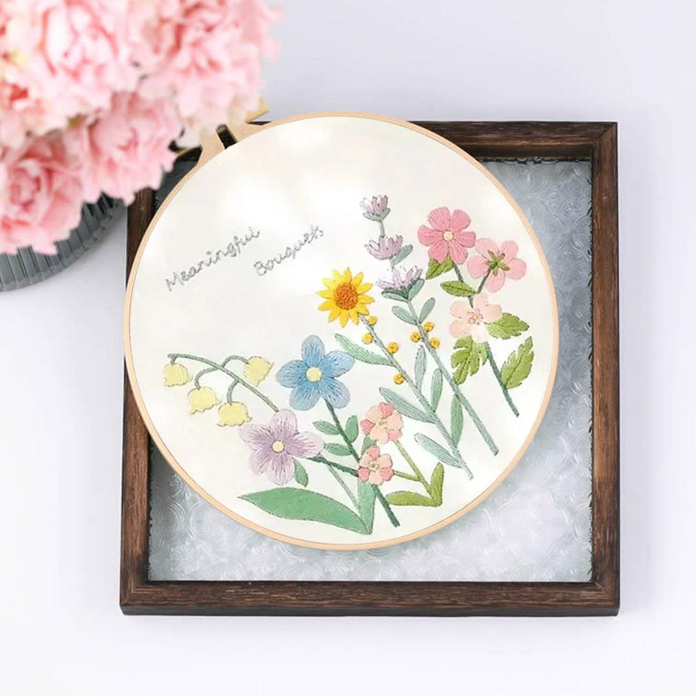 Small Flowers - DIY Embroidery Cross Stitch Kit with Pattern Cotton Threads Needles Hoop 30x30CM/11.81x11.81in
