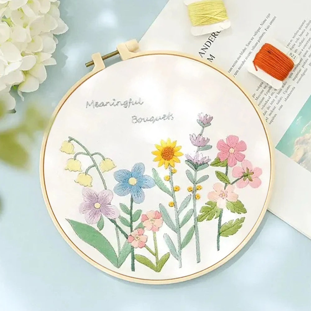 Small Flowers - DIY Embroidery Cross Stitch Kit with Pattern Cotton Threads Needles Hoop 30x30CM/11.81x11.81in