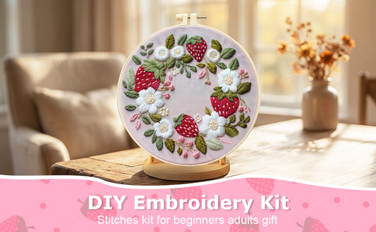 Colorful Cloth Wreath - DIY Embroidery Cross Stitch Kit with Pattern Cotton Threads Needles Hoop 30x30CM/11.81x11.81in