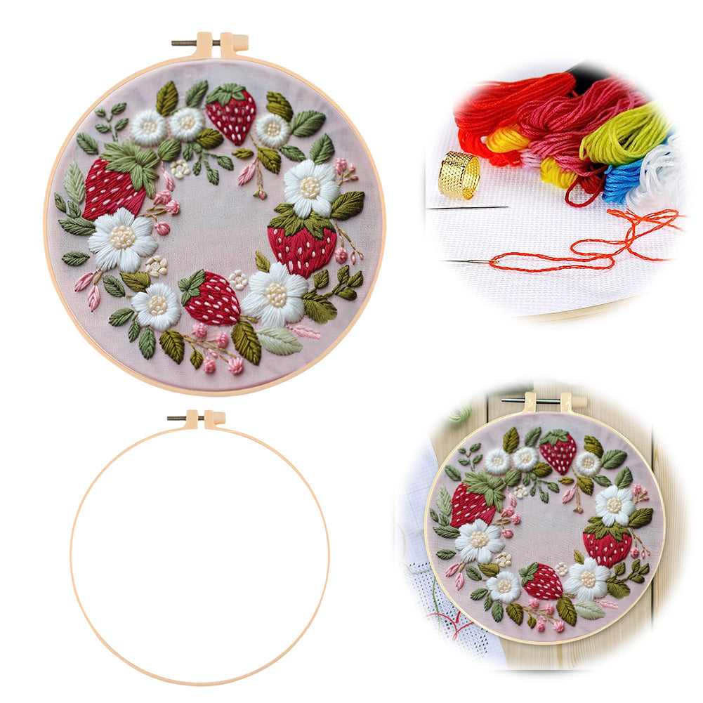 Colorful Cloth Wreath - DIY Embroidery Cross Stitch Kit with Pattern Cotton Threads Needles Hoop 30x30CM/11.81x11.81in