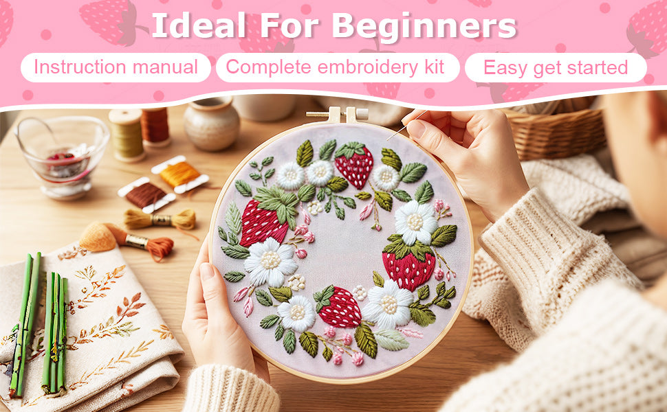 Colorful Cloth Wreath - DIY Embroidery Cross Stitch Kit with Pattern Cotton Threads Needles Hoop 30x30CM/11.81x11.81in